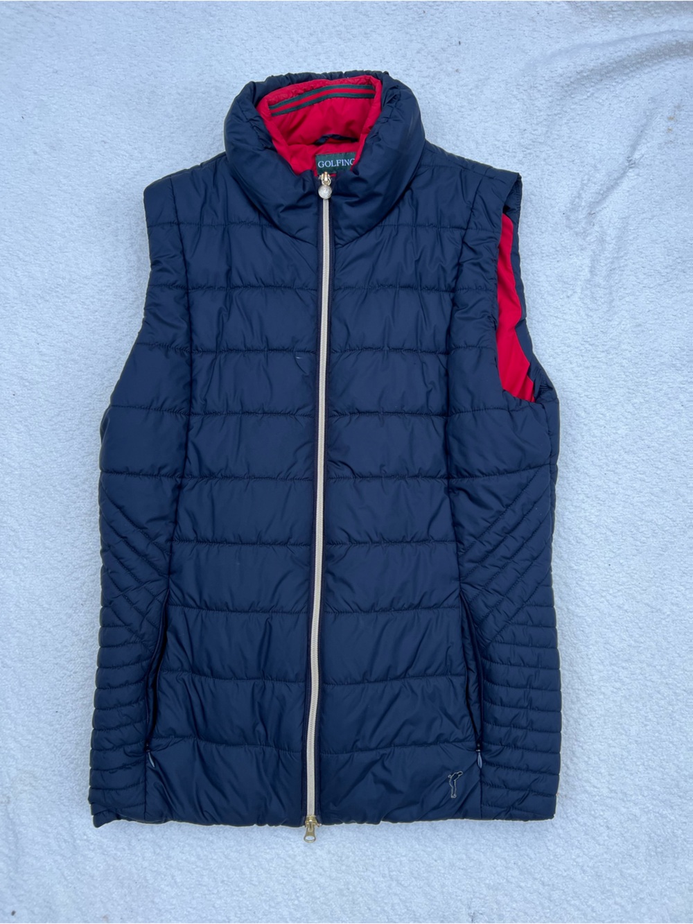 GOLFINO Navy Blue Quilted Puffer Golf Vest - Red Lining - Size [Insert Size]